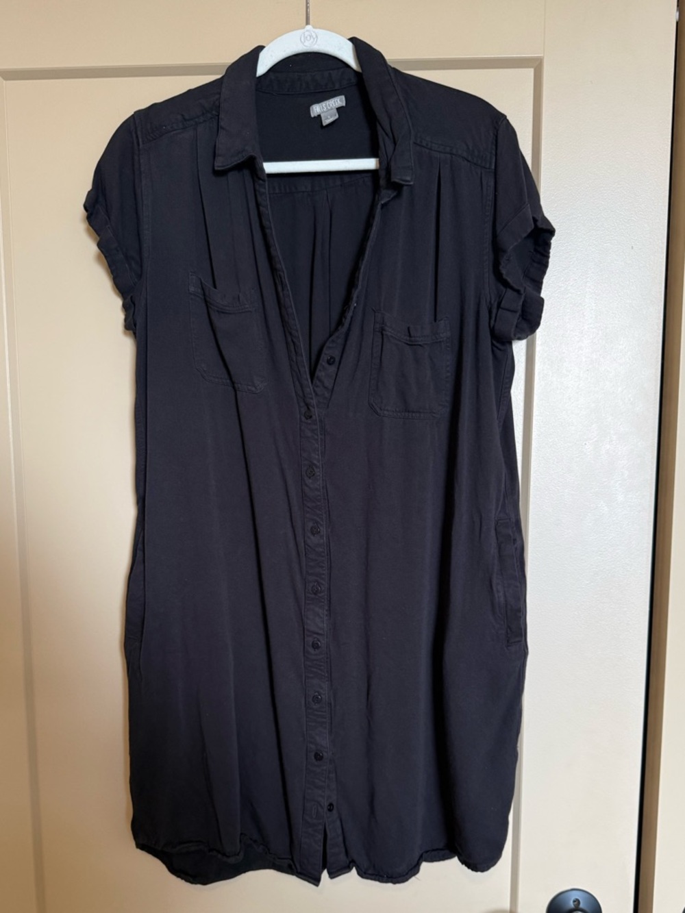 Black Button-Down Shirt Dress with Pockets
